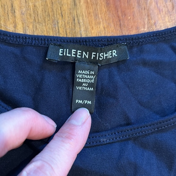 EILEEN FISHER Petite PM Navy Blue Shift Sleeveless Dress Tencel Stretch - Picture 4 of 4